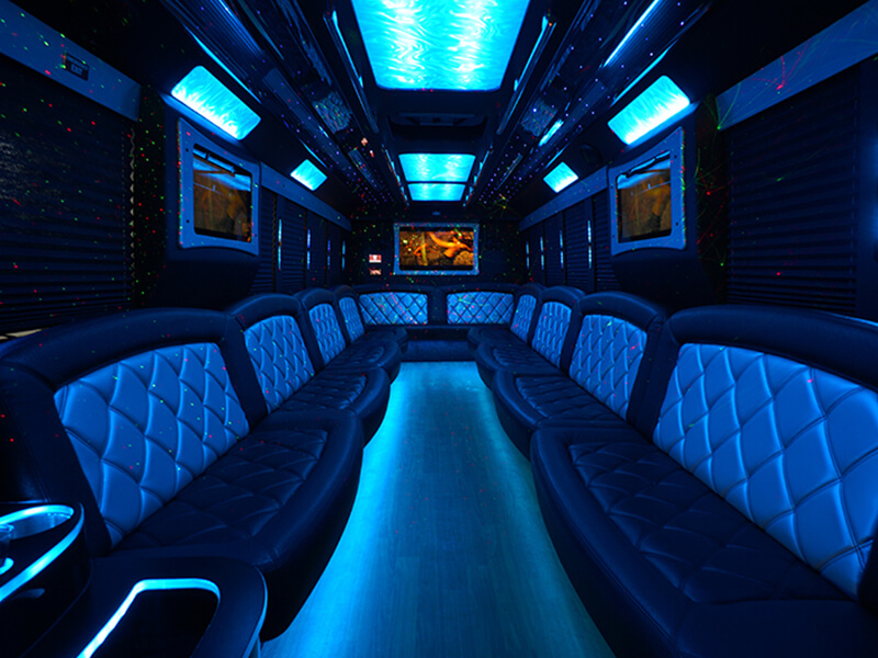 Blue lights inside a party bus in Akron Ohio
